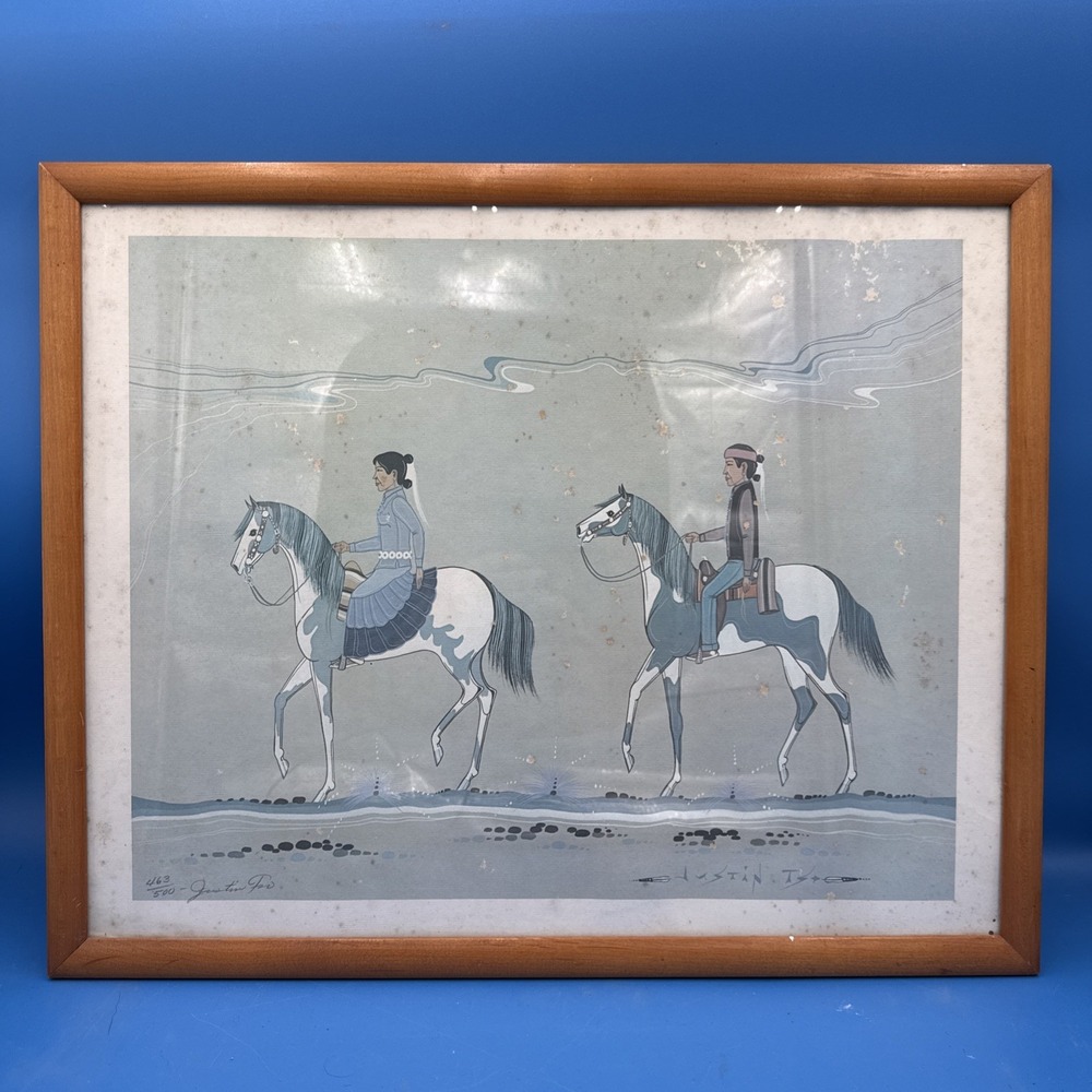 Vtg Justin Tso, Navajo Horseback Riding, Native American Art Print Number Signed
